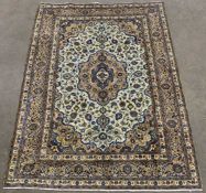 EASTERN KASHMAR RUG beige and cream central repeating diamond with multiple pattern border, 285 x