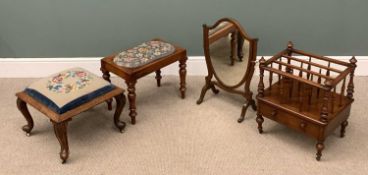 FURNITURE ASSORTMENT to include tapestry topped stool, Canterbury, shield swing mirror etc.