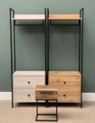 CONTEMPORARY METAL FRAMED BEDROOM FURNITURE comprising two storage units, 181 (h) x 64 (w) x
