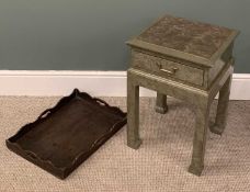 MODERN LACQUERED SINGLE DRAWER SIDE TABLE, 60 (h) x 40 (w) x 40cms (d) and an antique oak two