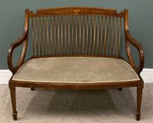 EDWARDIAN MAHOGANY SALON COUCH with spindleback and inlay, 91 (h) x 120 (w) 56cms (d) Provenance:
