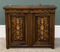SMALL ROSEWOOD TWO-DOOR WALL HANGING CUPBOARD with inlay, 46 (h) x 56 (w) x 19cms (d) Provenance: