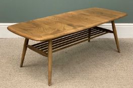 ERCOL ELM COFFEE TABLE with base rack, 36 (h) x 105 (w) x 44cms (d) Provenance: private collection