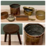 SIMPLE MILKING STOOL & COPPER / BRASSWARE including jam pans, coal scuttles ETC Provenance: