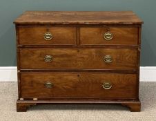 GEORGIAN WALNUT CHEST, two short over two long drawers with brass backplate swing handles and on