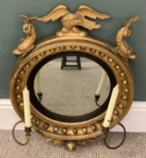 GEORGIAN TYPE GILT FRAMED BOBBLE MIRROR with eagle finial and candle holders, 67 x 46cms Provenance:
