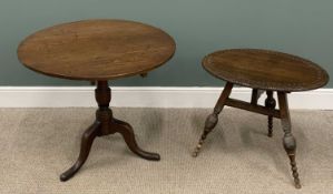 TWO TABLES comprising circa 1900 oak tripod table with three plank circular top, 72 (h) x 84cms
