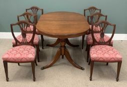 DINING TABLE & CHAIRS, mahogany twin pedestal extending table, 76 (h) x 152/198 (w) x 92cms (d)