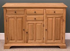 MODERN LIGHT OAK SIDEBOARD, comprising four drawers and three cupboard doors, 95 (h) x 138 (w) x