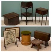 ANTIQUE OCCASIONAL FURNITURE to include a corner washstand, Pembroke table, commodes (two) ETC