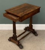 VICTORIAN ROSEWOOD SIDE TABLE with single drawer, on corner feet with turned stretchers, 76 (h) x