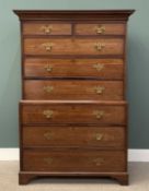 GEORGIAN MAHOGANY CHEST ON CHEST, two small over six long drawers with brass drop handles and on