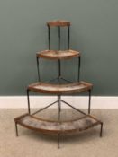 VINTAGE PLANTER OR SIMILAR WHATNOT, metal framed with graduating wooden platforms, 112 (h) x 89 (