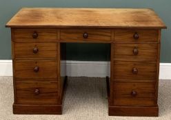 VICTORIAN MAHOGANY TWIN PEDESTAL DESK, with row of three drawers above pedestals of three drawers to