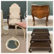 FURNITURE ASSORTMENT to include: French style small bedroom chest, dressing table stool, chairs,