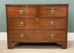 VICTORIAN MAHOGANY BOW FRONT CHEST, two over two drawers on bracket feet, 77 (h) x 105 (w) x