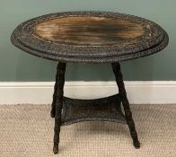 CARVED & EBONISED TEA TABLE with lower shelf, 65 (h) x 79 (w) x 54cms (d) Provenance: private
