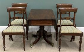 REGENCY STYLE MAHOGANY TEA TABLE & CHAIRS the table with single drawer, 72 (h) x 59/112 (w) x