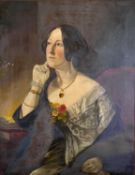 UNKNOWN (19th century British School) large oil on canvas - half length portrait of a seated lady,