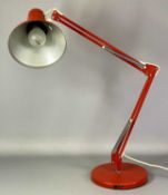 RETRO STYLE RED METAL ANGLEPOISE TYPE LAMP, on circular base Provenance: private collection