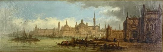 UNKNOWN (19th century Venetian school) oil on canvas - Venetian scene with gondolas and figures to