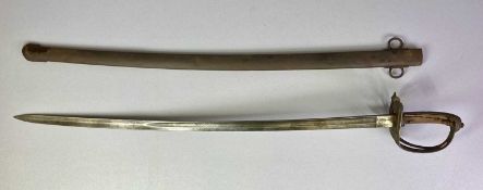 BRITISH 1827 PATTERN RIFLE OFFICER'S SWORD, 83cms curved blade with single fuller, in steel scabbard