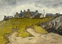 ‡ OWEN MEILIR (British 20th century) oil on canvas - cottages with cove in foreground, signed
