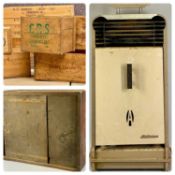 GROUP OF VINTAGE CRATES & BREAD TRAYS, some named, vintage Aladdinique paraffin heater and a large