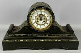 MANTEL CLOCKS (see further images) a substantial Victorian black slate and green marble example, the