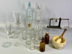 GROUP OF ITEMS OF MEDICAL INTEREST including a Fairbanks cantilevered beam scales, stamped in