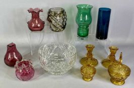 DECORATIVE GLASSWARE GROUP comprising 1960's Whitefriars 'Knobbly' vase, having light and dark