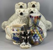 GROUP OF CERAMICS, 19th century and later including Staffordshire spaniels two pairs, cream glazed