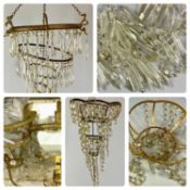 GROUP OF VINTAGE LIGHTING including three gilt metal framed pendant ceiling light fittings with