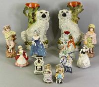 GROUP OF CERAMICS, 19th century and later including Staffordshire spaniel spill vases a pair, 33.