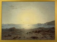 EDUARD HILDEBRANDT (German 1818 - 1869) watercolour - coastal view, indistinctly titled and dated