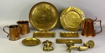 GROUP OF METALWARE, Victorian and later including Art Nouveau lidded copper tankard, 18cms (h),