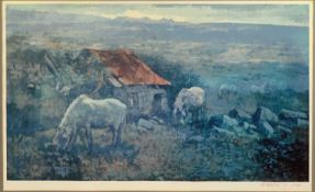 ‡ ANEURIN JONES colour print - ponies, signed in pen lower right, 35 x 56.5cms Provenance: private