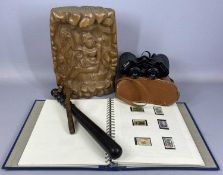 GROUP OF COLLECTABLES, Indian bark carving of female and child, 31.5cms (h), 1960s ebony truncheon