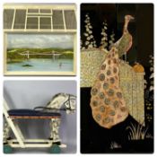 INTERIOR FURNISHINGS & COLLECTABLES, small group including oak framed fire screen with a foil work