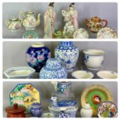 LARGE GROUP OF ORIENTAL CERAMICS including blue and white baluster vase, 32cms (h), ginger jar and