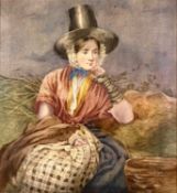 UNKNOWN (19th century British school) watercolour - three quarter length portrait of a lady in