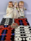 THREE VINTAGE DOLLS, painted papier mache head with cloth body, 33cms (l), baby doll with