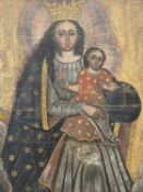 CUZCO SCHOOL (late 19th/early 20th century) oil on canvas - Madonna and child, unsigned, 91 x