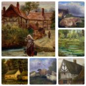 BRITISH SCHOOL VARIOUS ARTISTS six oil paintings on board - 19th century and later, including pair