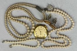 WATCH & COSTUME JEWELLERY comprising Lotus simulated pearl single strand necklace and matching