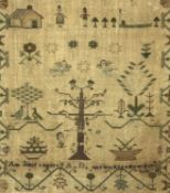GEORGE IV NEEDLEWORK SAMPLER dated 1829, Anne Jones aged 9, 55 x 45cms Provenance: private
