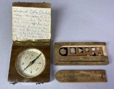 MAHOGANY CASED POCKET COMPASS, early 20th century, hinged cover with handwritten paper label,