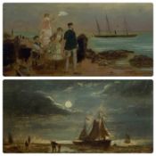 UNKNOWN (19th century) two oils on panel - coastal views with ships, unsigned, 9.5 x 13.5cms
