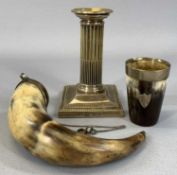 SILVER/SILVER MOUNTED ITEMS, Edwardian silver candlestick, square base, Corinthian column, removable
