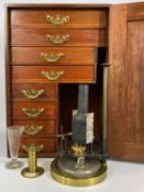 R & J BECK LONDON MICROSCOPE LAMP, late 19th century, signed lacquered brass ring base, glass